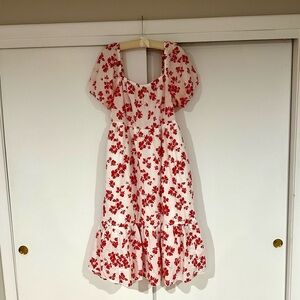 J. Crew Factory Floral Puff-Sleeved Tiered Midi Dress in Size 14
